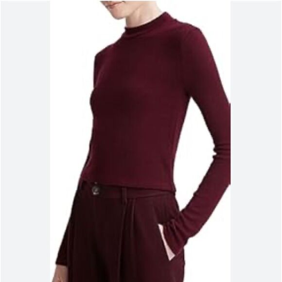 VINCE Women's Cozy Mock Neck Cherry Wine V971584340 Large $225 - Picture 6 of 10